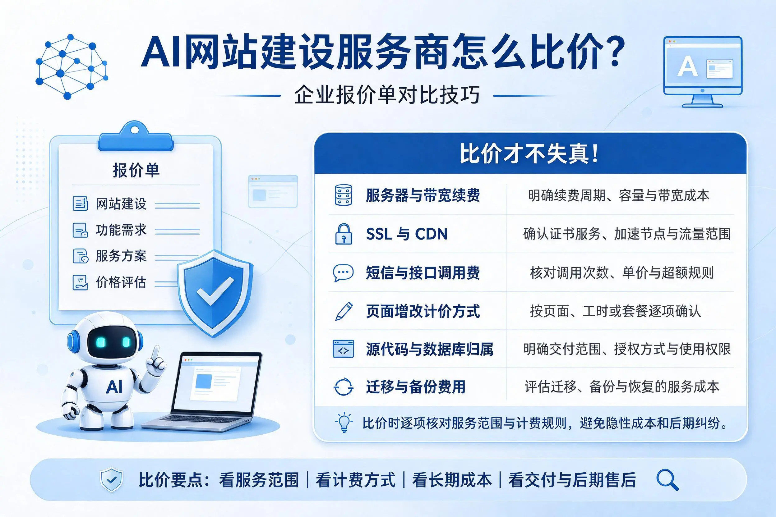 AI网站建设服务商怎么比价?孝感企业报价单对比技巧